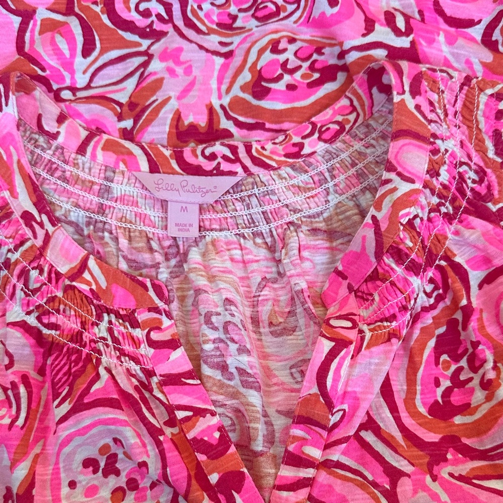 Lilly Pulitzer Essie Tank Top Pink Pout Mango Salsa Sleeveless Size Medium - Picture 6 of 7